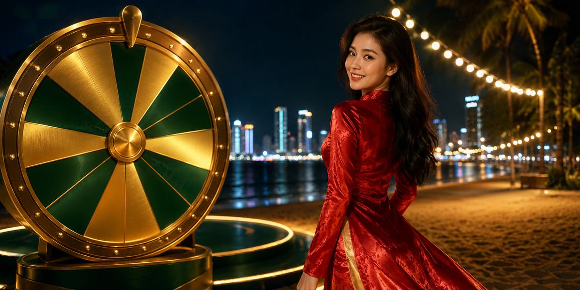 Người dùng mặc áo dài tại Quy Nhơn tham gia vòng quay may mắn trực tuyến trên điện thoại